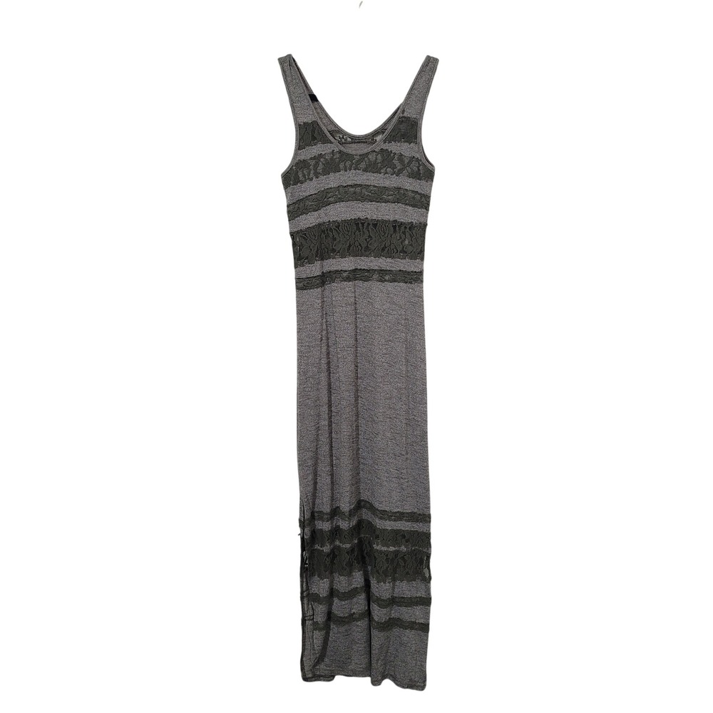 Poof Size Small Maxi Dress Womens Olive Gray Lace Crochet Stripe Sleeveless